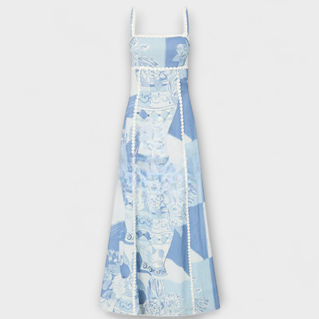 Terazza Ric Rac - Maxi obleka iz lanu z razširjenim krojem