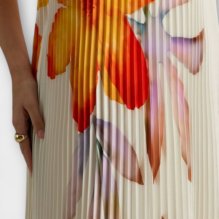 Michelle - Maxi obleka Sweetheart v oranžni cvetlični