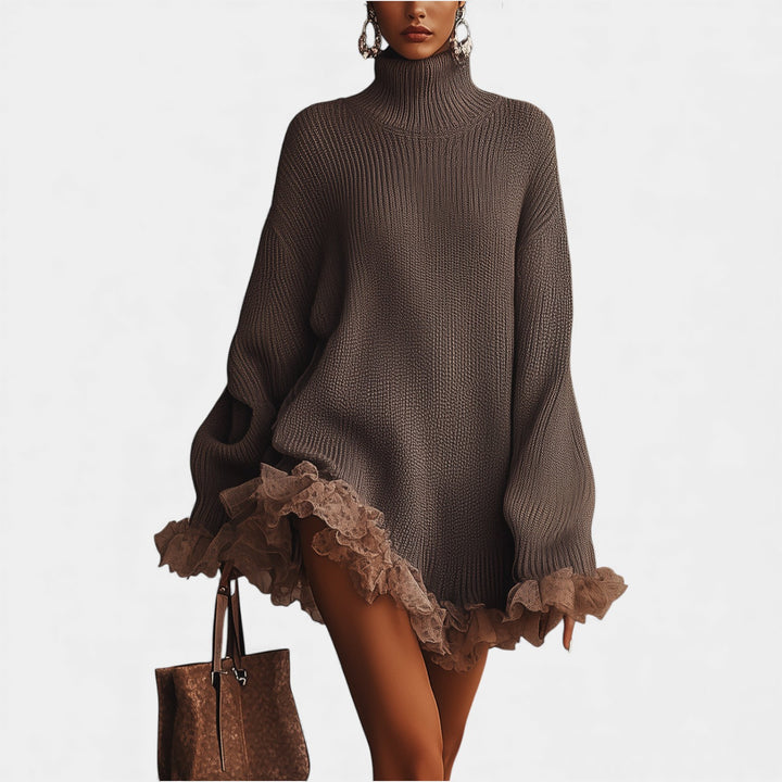 Mila – Oversize pletena obleka z romantičnimi volančki