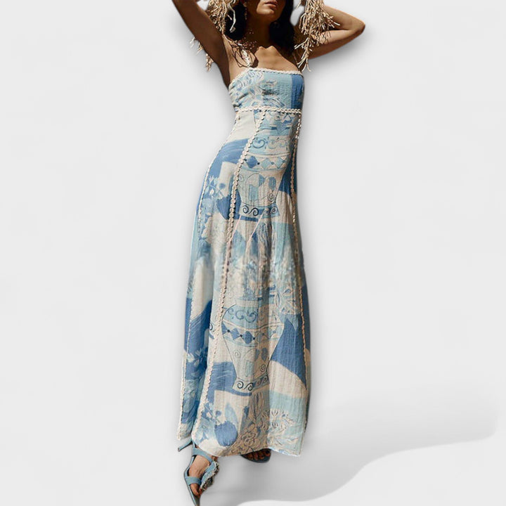 Terazza Ric Rac - Maxi obleka iz lanu z razširjenim krojem