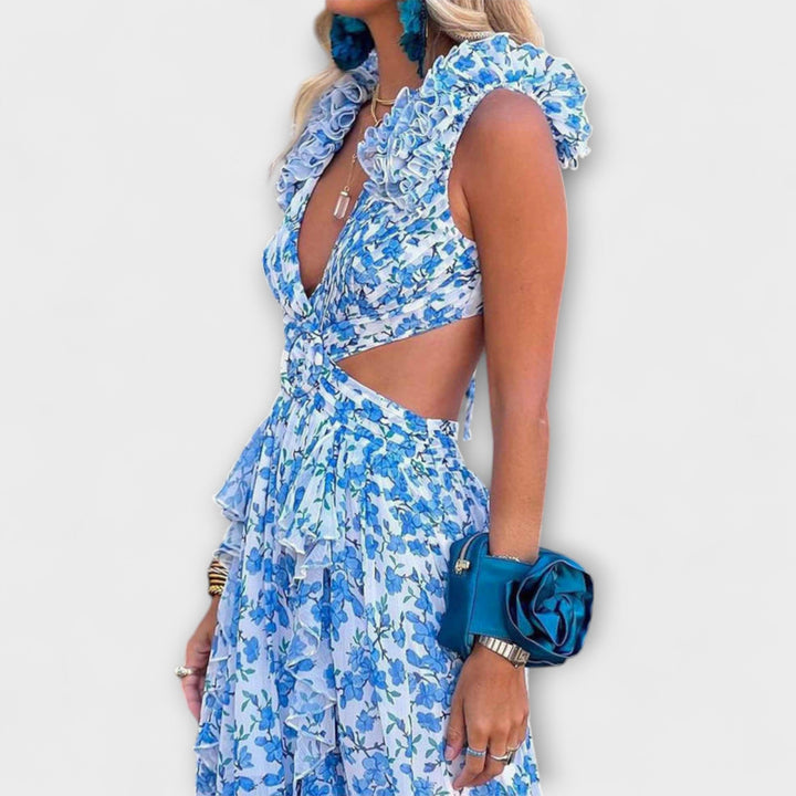 Elin - Maxi obleka z volančki in izrezi