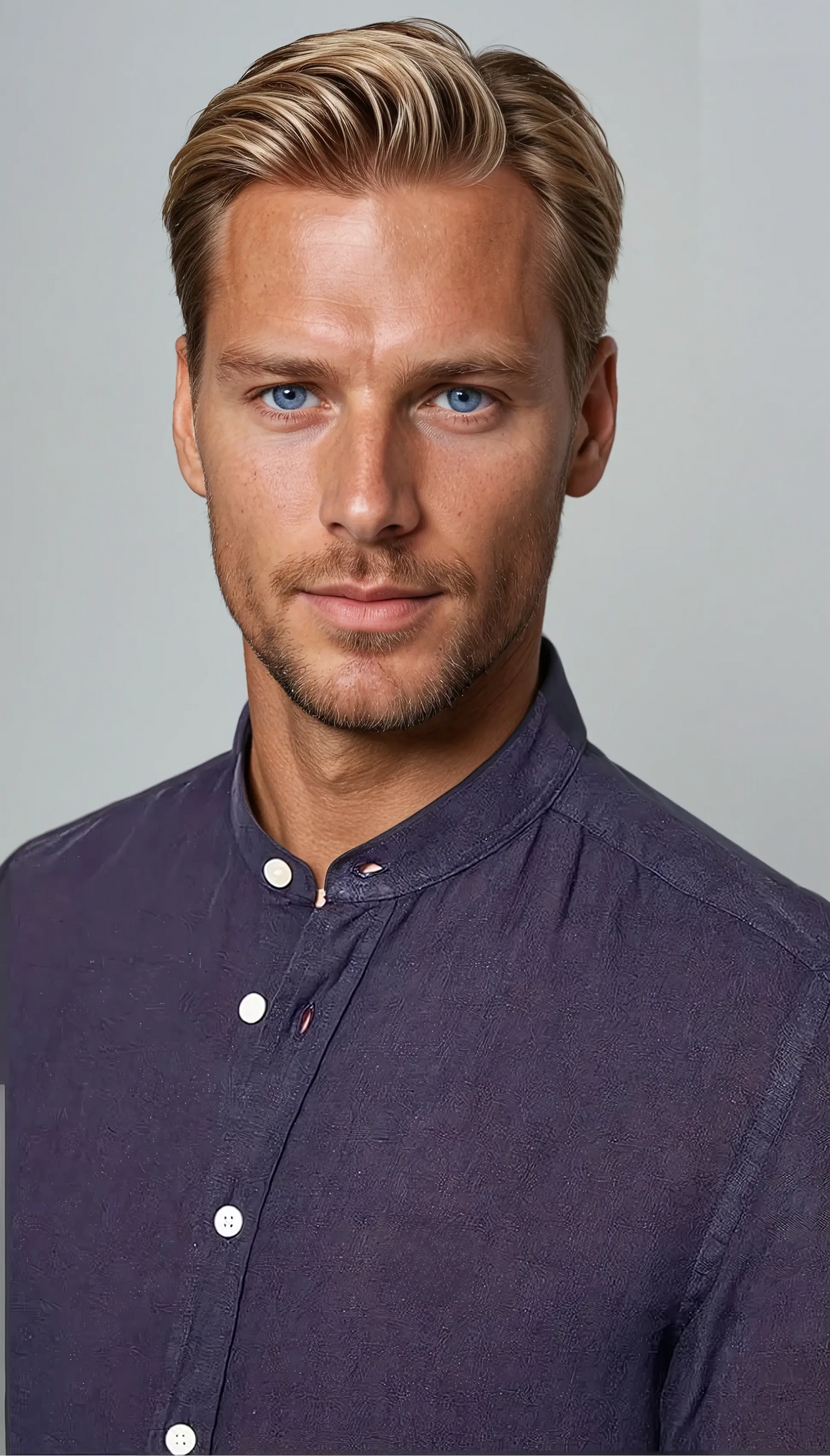 Linen srajca z band ovratnikom mornarsko modra