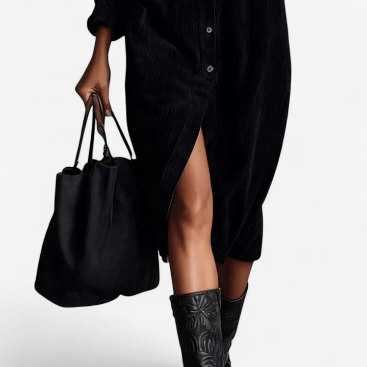 Anastacia™ Midi Ample iz žameta s rebrastim vzorcem