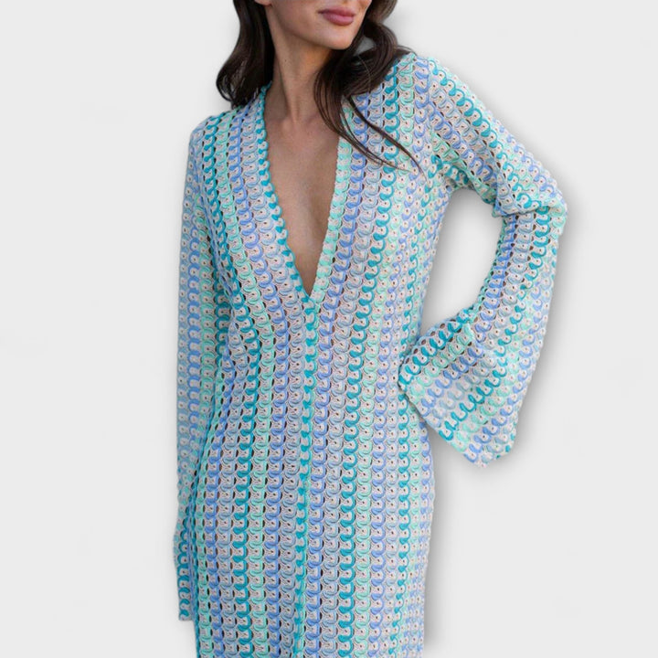 Elina – Maxi obleka z V-izrezom in počitniškim pridihom