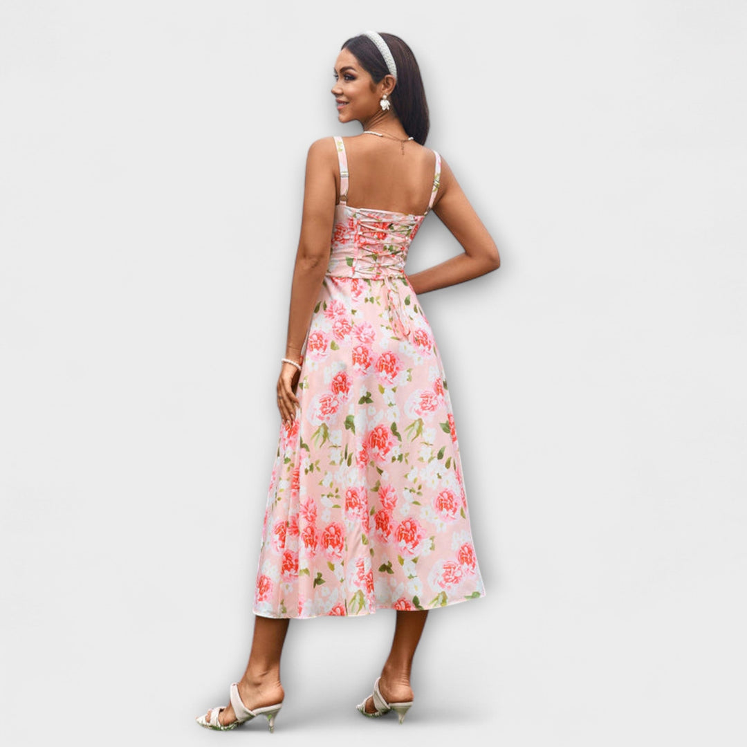 Upanje - Roza top obleka z detajlom razporka