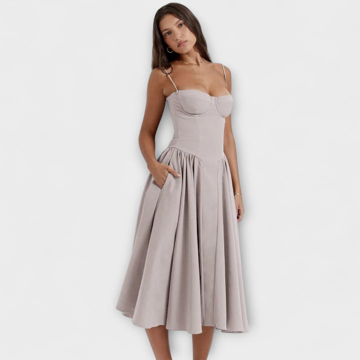 Rosalie - Elegantna brezrokavna korzetna obleka