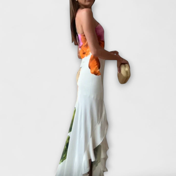 Sapphire - Elegantne Maxi Oblačilo s Patchworkom