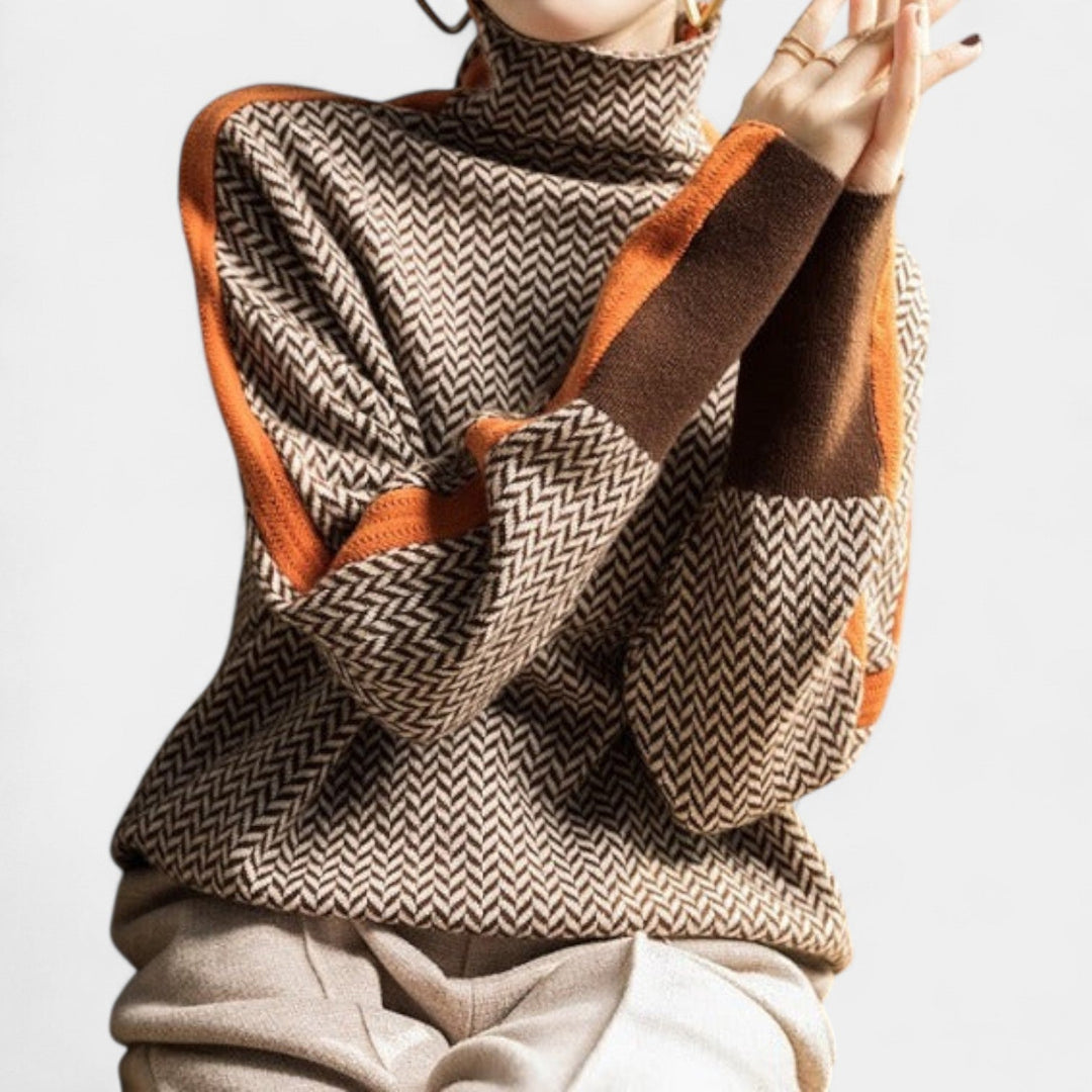 Teja – Elegantni pulover z vzorcem ribje kosti