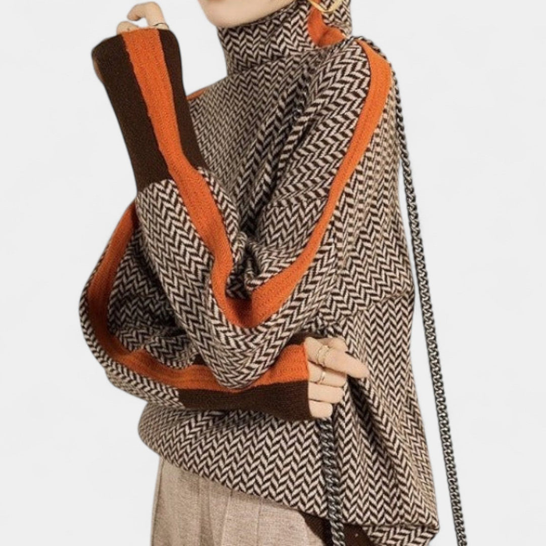 Teja – Elegantni pulover z vzorcem ribje kosti