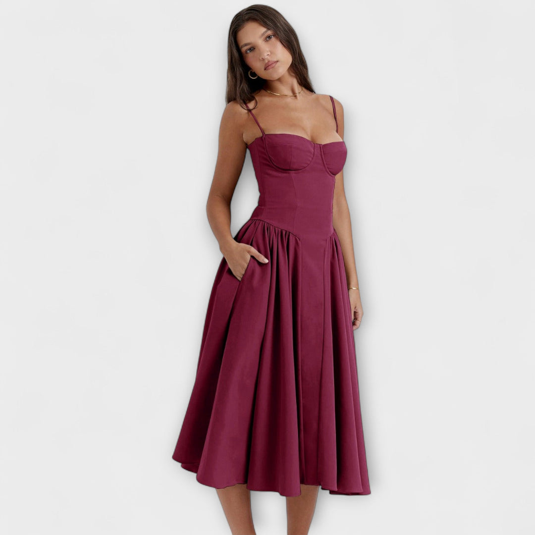 Rosalie - Elegantna brezrokavna korzetna obleka