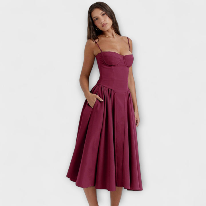 Rosalie - Elegantna brezrokavna korzetna obleka