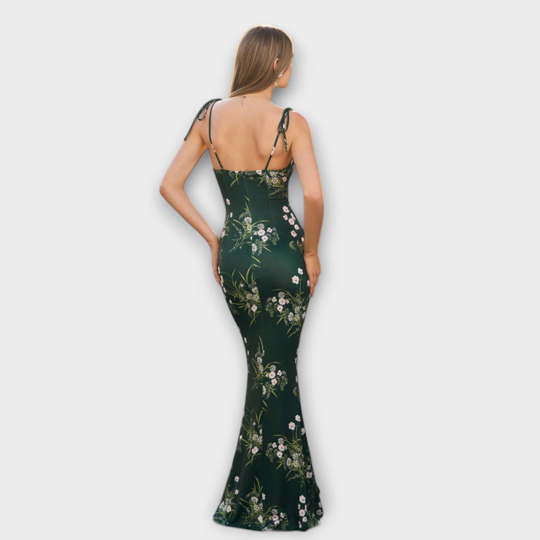 Thalia - Obleka za ples z cvetličnim potiskom in zavezanimi naramnicami