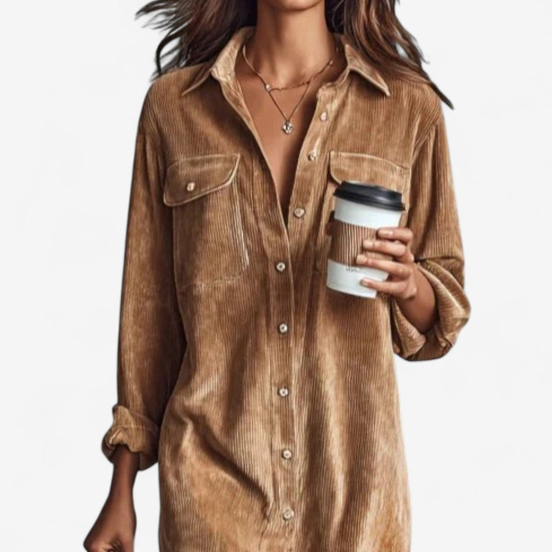 Anastacia™ Midi Ample iz žameta s rebrastim vzorcem