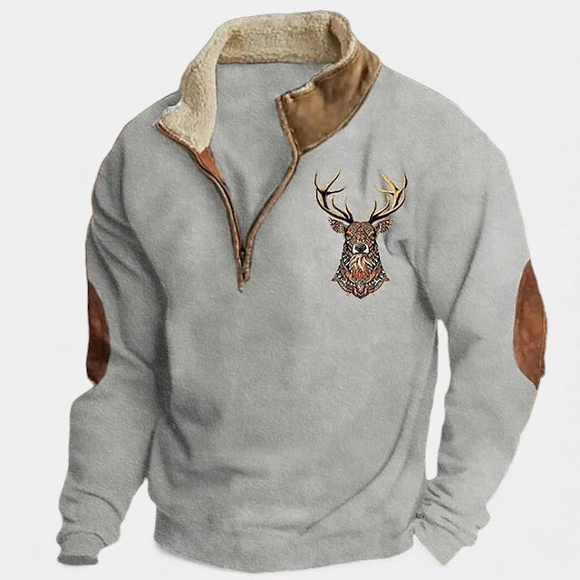 Lukáš – Moški pulover z jelenjim motivom in zadrgo pri vratu