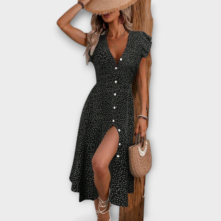 Elegantna Midi Obleka s Pikicami