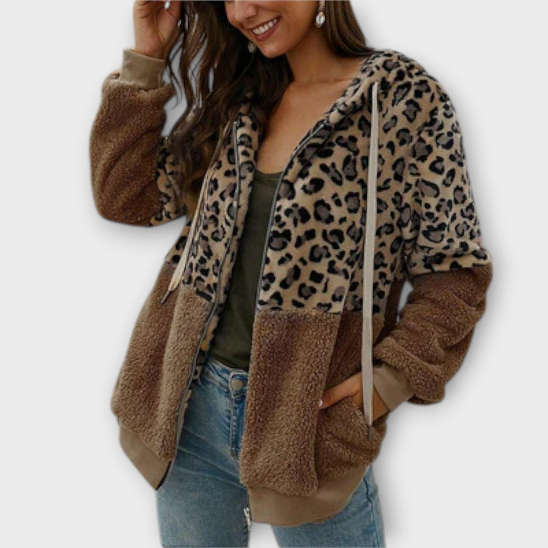 Lea - Fleece mikina s kapuco in leopardjim dizajnom