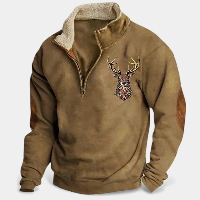 Lukáš – Moški pulover z jelenjim motivom in zadrgo pri vratu