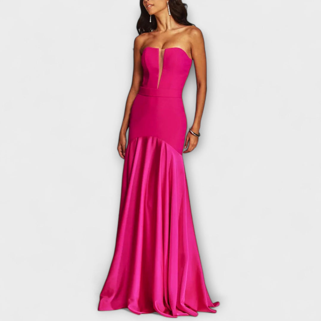 Vada - Maxi obleka z odkritimi rameni in V-izrezom