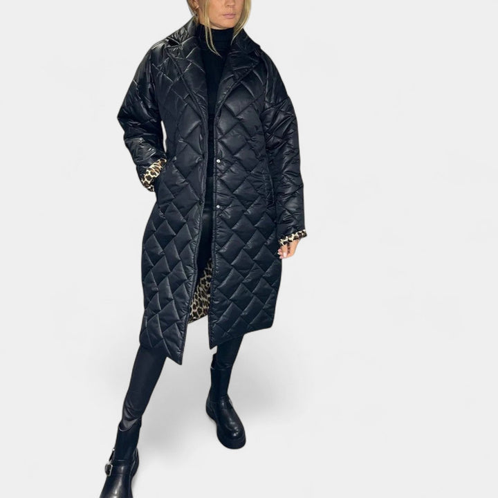 Nina – Obojestranski ženski plašč z leopardjim potiskom